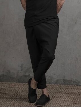 Eyn Vas Black Linen Cross Over Pants with Tailored Leg (Japanese Style)
